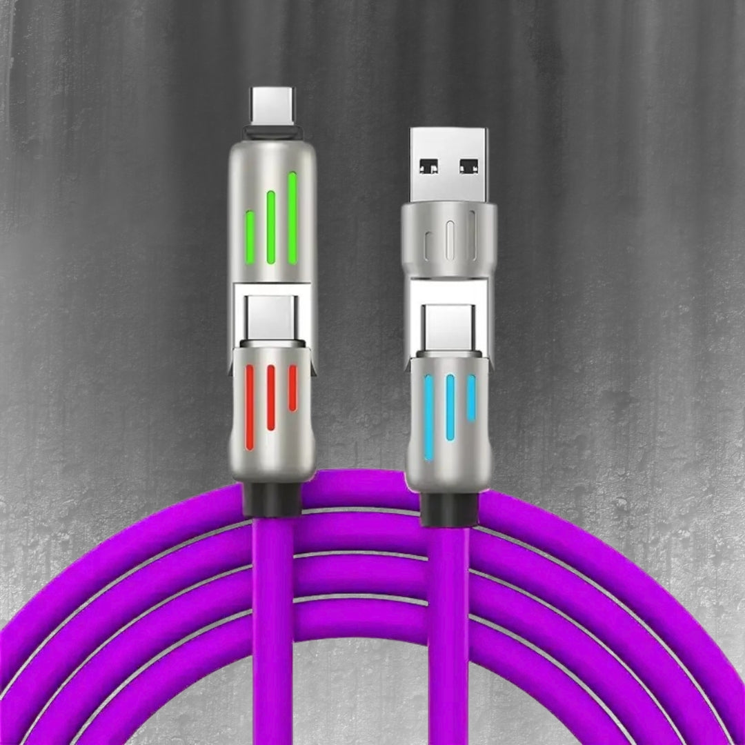 240W 4-in-1 USB-C Fast Charging Cable | Silicone Multi Charging Cable | 1.2m Multi-Device Charger for iPhone, iPad, Samsung, Android & Laptops | Fast Charge & Data Sync