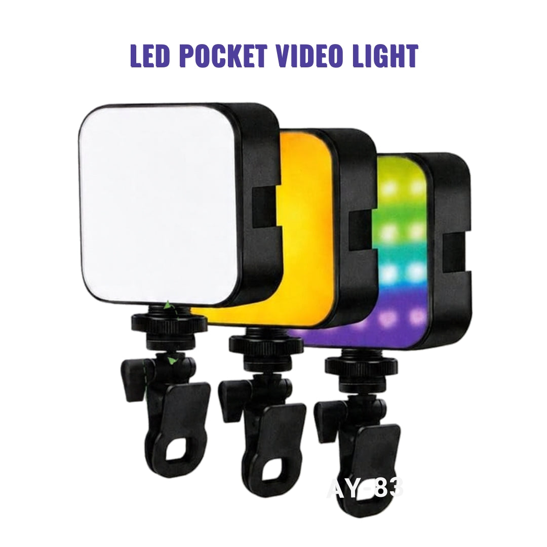 AY-83 LED Pocket Video Light with RGB Colours, 150° Rotation – Portable Camera & Mobile Photography Light | OGDEAL