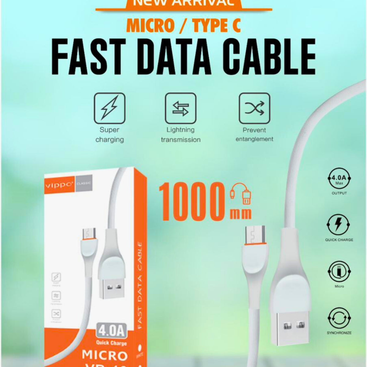 Vippo VB-13 Type-C Fast Data Cable | 4.0A Quick Charge | OGdeal