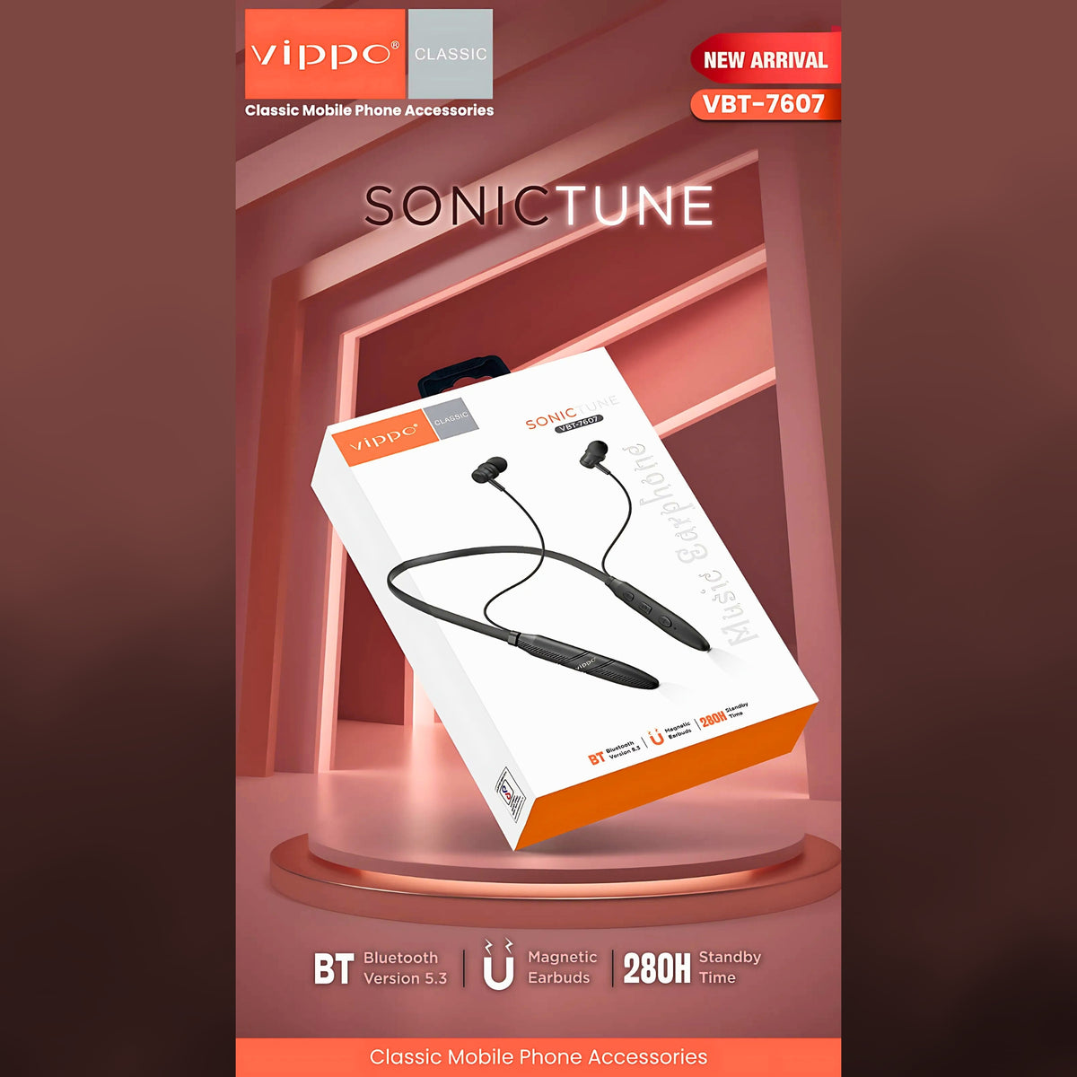 Vippo VBT-7607 Sonic Tune Bluetooth 5.3 Neckband with Magnetic Earbuds | OGdeal