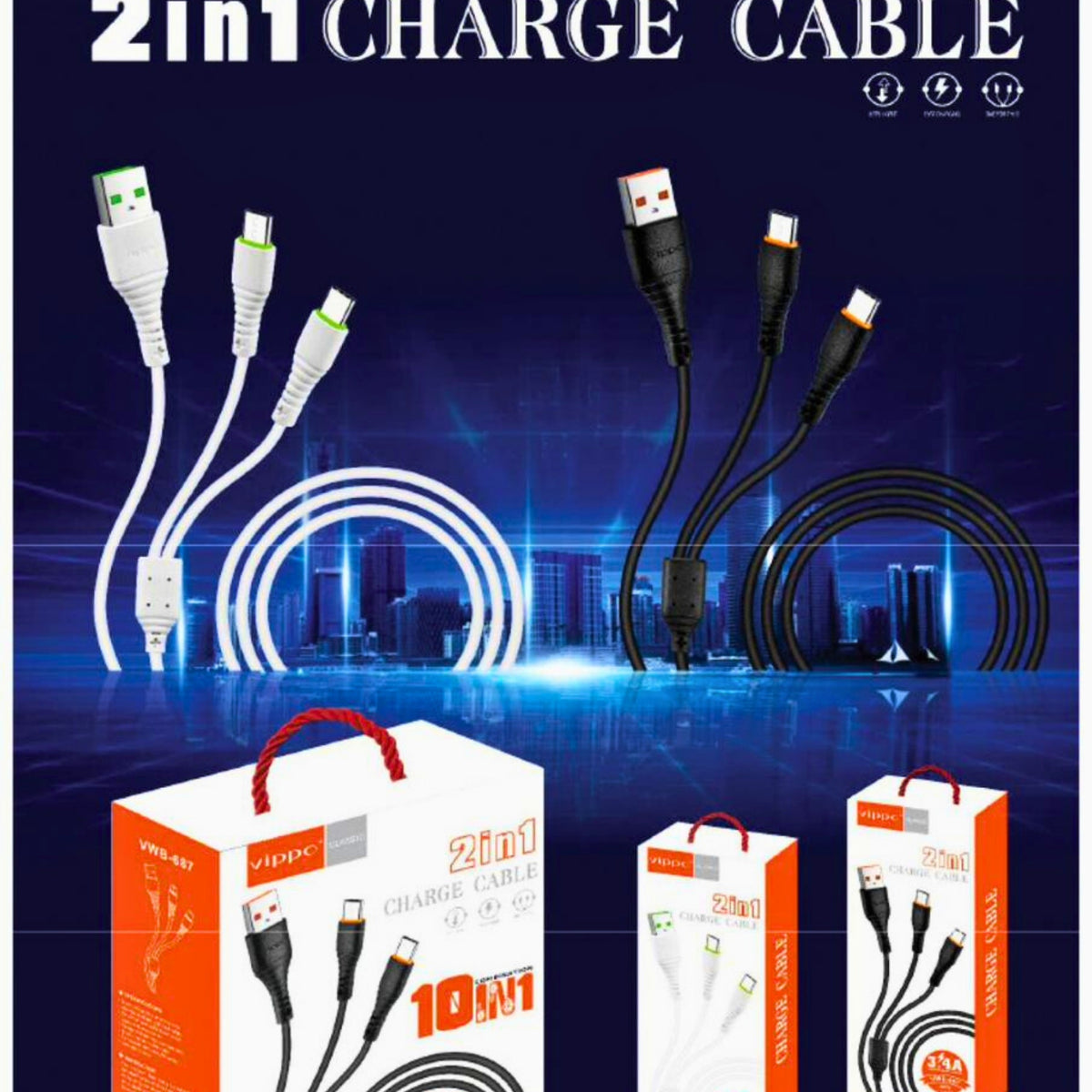 Vippo Classic VWB-687 2-in-1 Charge Cable | 3.4A Super Fast Charging | OGdeal