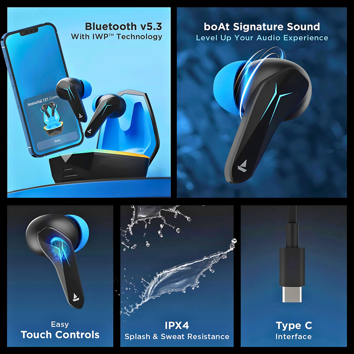 boAt Immortal 121 TWS Gaming Earbuds with Beast Mode (40ms Low Latency), 40Hrs Playtime, Blazing LEDs, Quad Mics with ENx, ASAP Charge & Signature Sound
