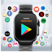 Smartwatch with Appscape app on screen surrounded by various app icons on a light gray background