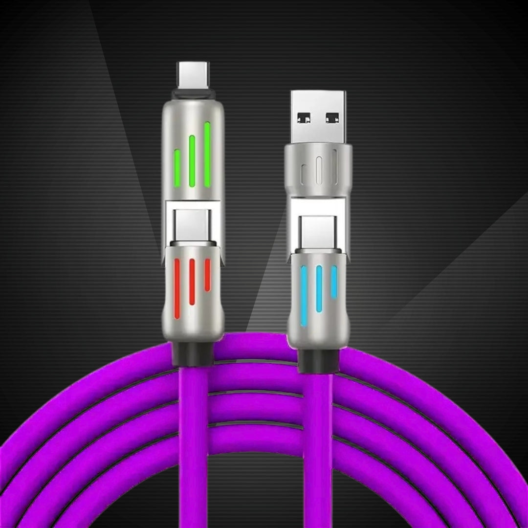 240W 4-in-1 USB-C Fast Charging Cable | Silicone Multi Charging Cable | 1.2m Multi-Device Charger for iPhone, iPad, Samsung, Android & Laptops | Fast Charge & Data Sync