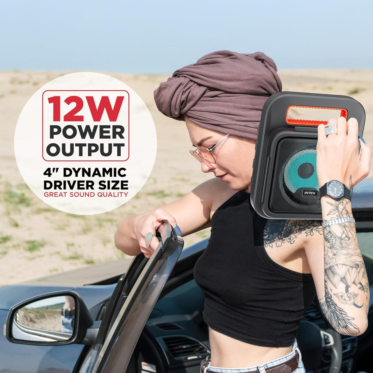 Intex IT-202 Portable Bluetooth Speaker | RGB Front Lights | FM Radio | Karaoke Mic Support | TF Card Playback | Bluetooth v5.0 | Easy Carry Handle