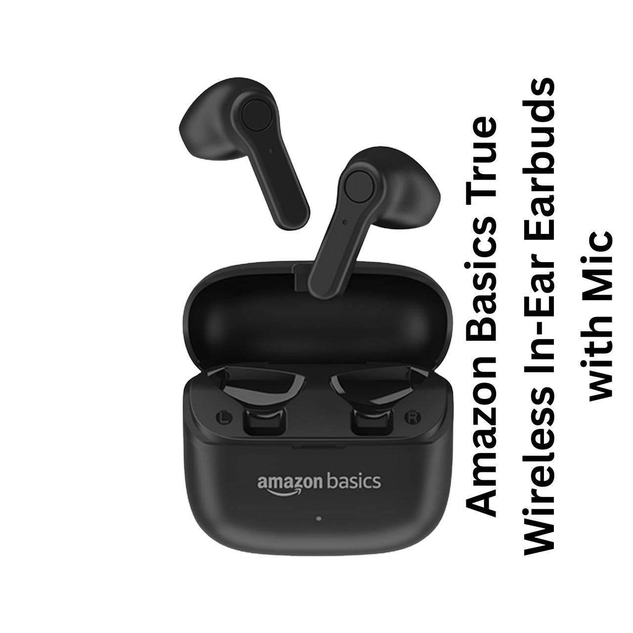 Amazon Basics True Wireless In-Ear Earbuds with Mic on a white background