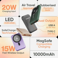 Portable charging devices with features highlighted on a white background