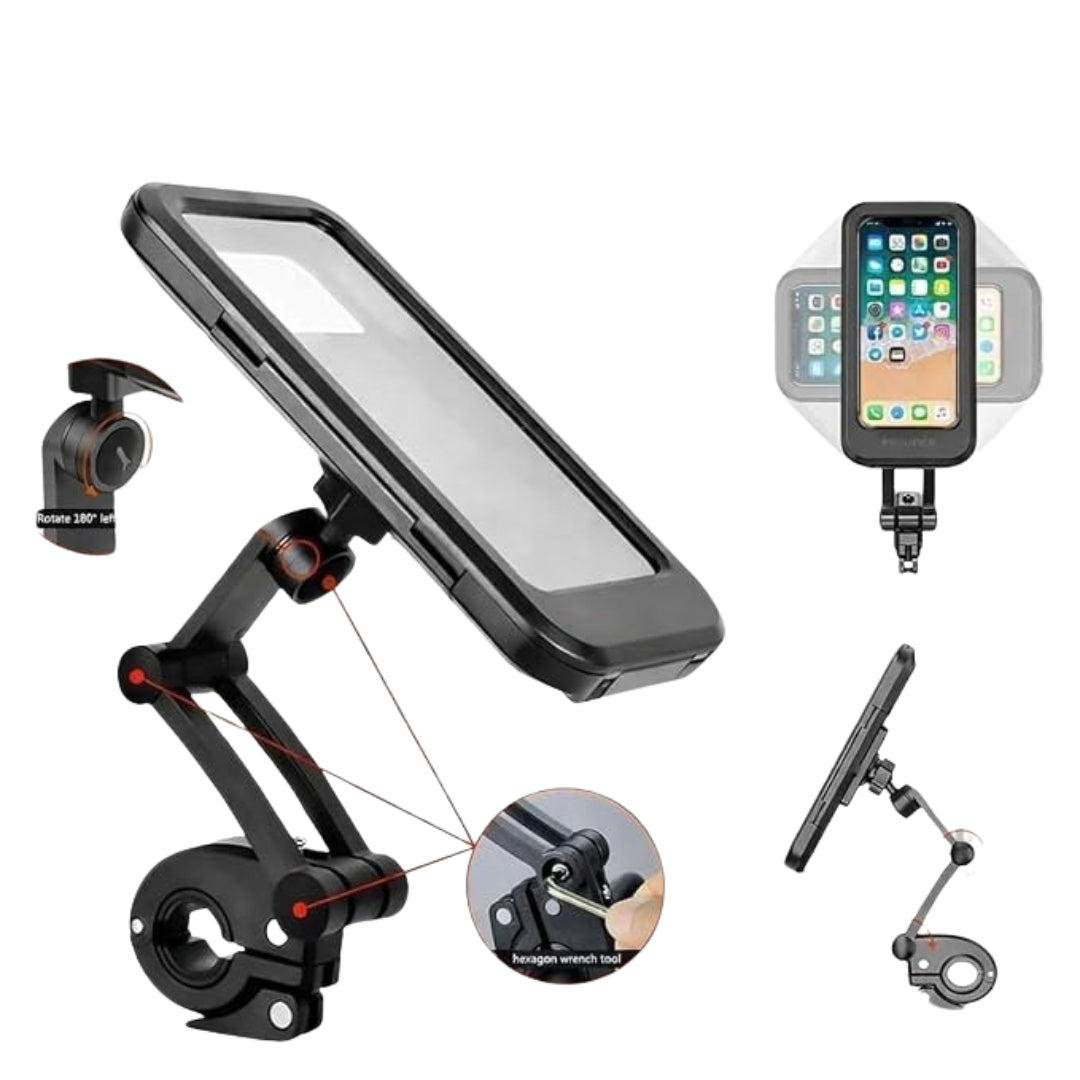 AquaRide 360 Bike Mobile Holder – Waterproof Touch Screen Phone Mount with Aluminum Alloy Handlebar Bracket for Bicycle, Motorcycle, Scooter & E-Bike