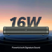 Black boAt speaker with '16W' text on a gradient background