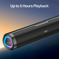 Black Bluetooth speaker with colorful lighting on a gradient background, featuring 'bort' branding.
