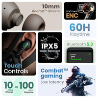 Gaming headset with features highlighted on a white background