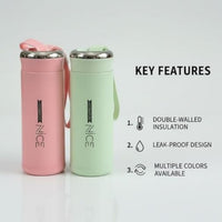 Two insulated bottles, one pink and one green, with ZNICE branding on a white background.