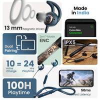 Collage of wireless earbuds with features highlighted on a white background