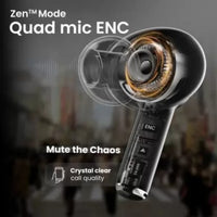 Earpiece with quad mic ENC technology on a dark background