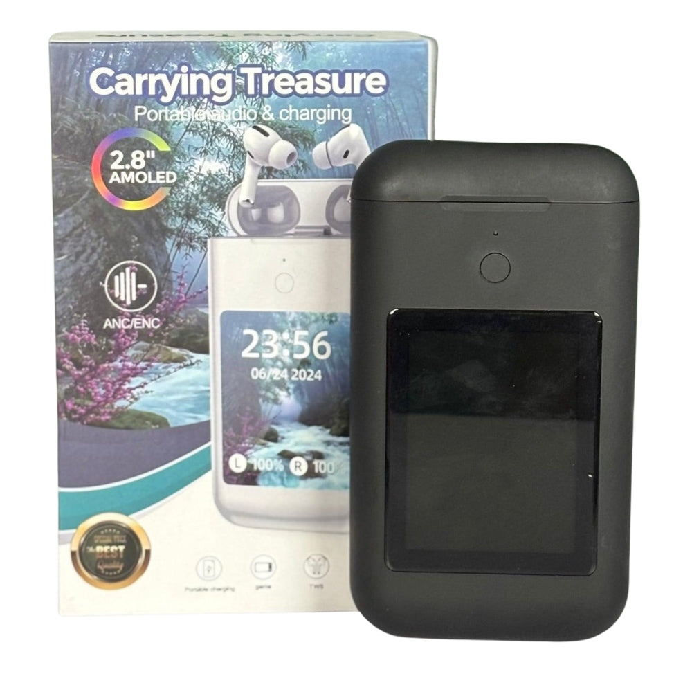 Carrying Treasure AirPods with 2.8” HD Touch Screen | Smart Display Charging Case | Bluetooth 5.3 Earbuds with Deep Bass & Fast Charging