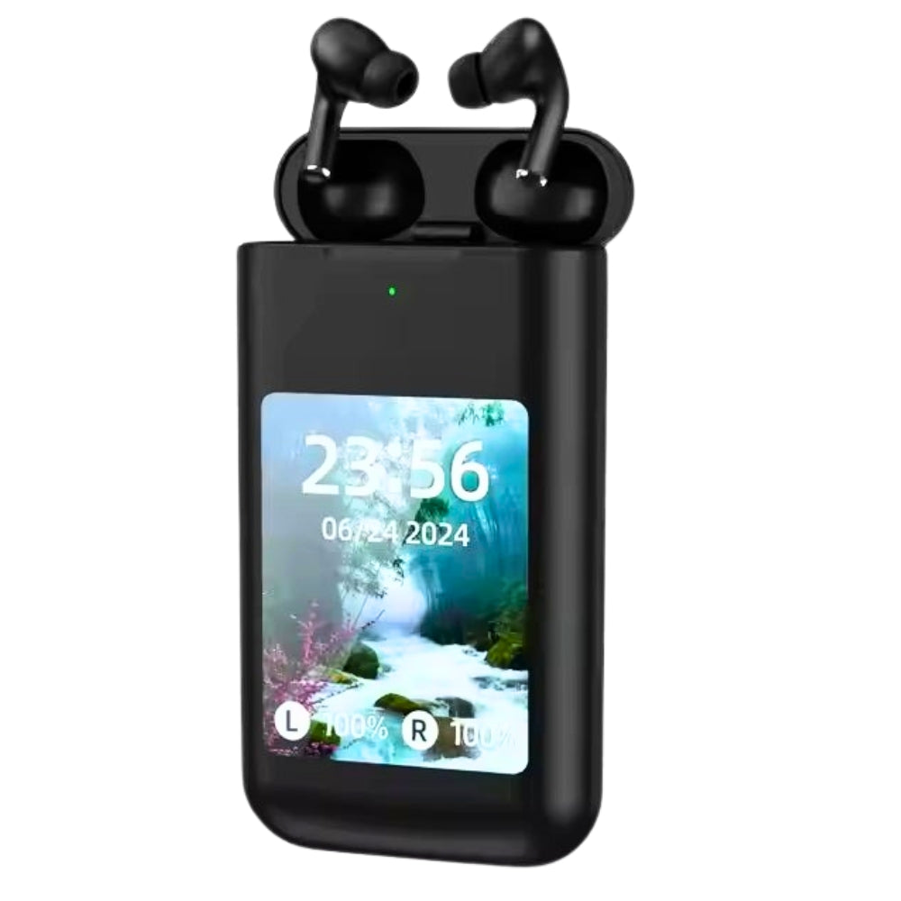 Carrying Treasure AirPods with 2.8” HD Touch Screen | Smart Display Charging Case | Bluetooth 5.3 Earbuds with Deep Bass & Fast Charging