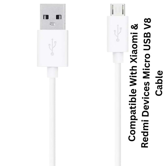 Compatible With Xiaomi & Redmi Devices Micro USB Cable 1m V8 Fast Charging Data Cable (Pack Of 2)