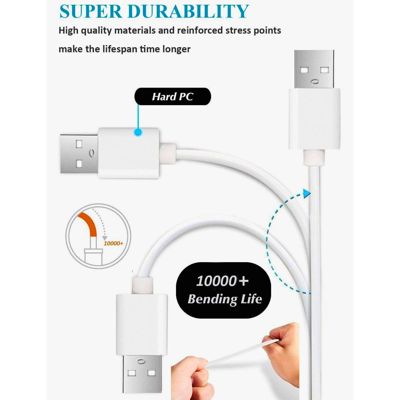 Compatible With OPPO USB-A to Micro USB Charging & Data Cable (15W Max, Compatible with Micro USB Devices) (Pack Of 2)