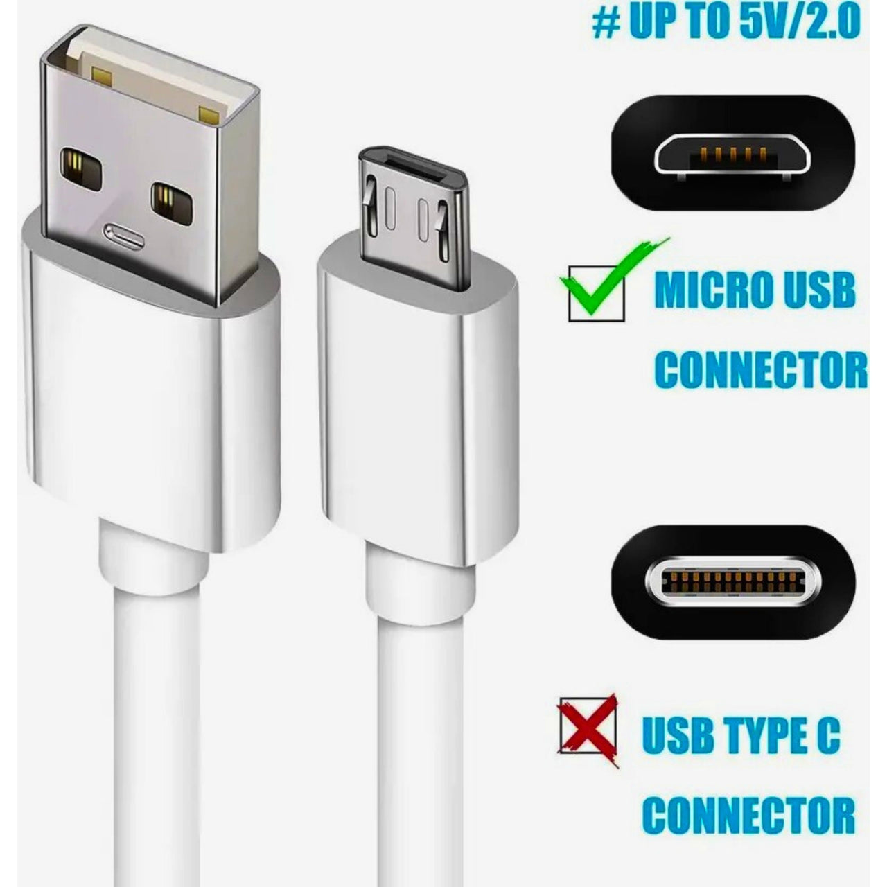 Compatible With Xiaomi & Redmi Devices Micro USB Cable 1m V8 Fast Charging Data Cable (Pack Of 2)