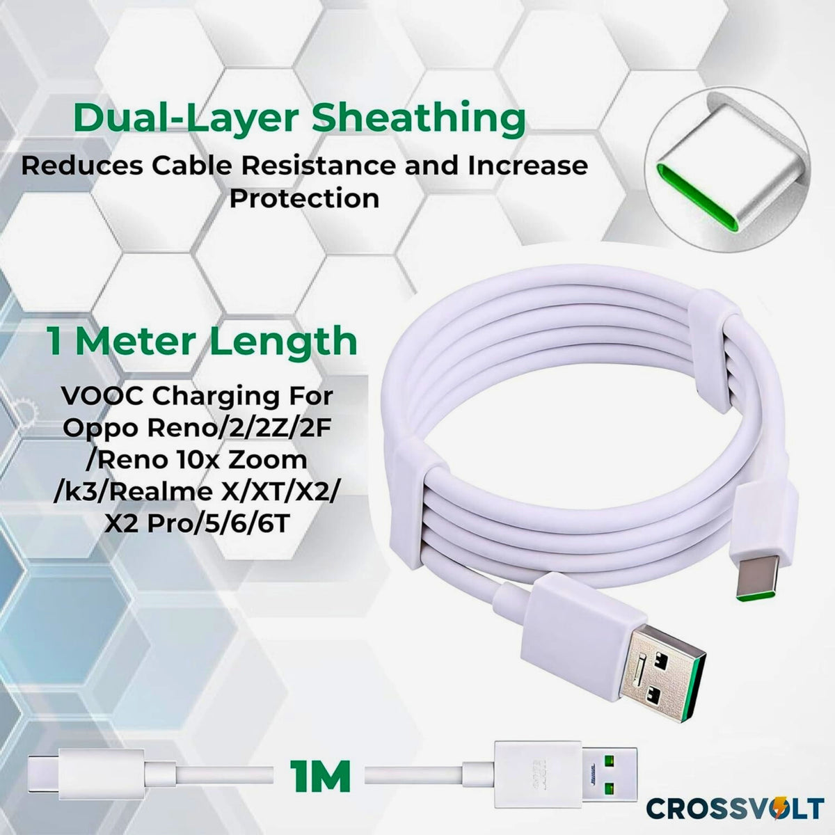Compatible with Oppo Original Type-C VOOC Flash Charging Cable  | Fast Charging USB-C Cable (Pack Of 2)