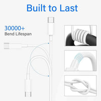 Cable with 'Built to Last' and '30000+ Bend Lifespan' text on a white background