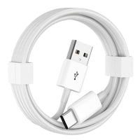 White USB cable with different connectors on a white background