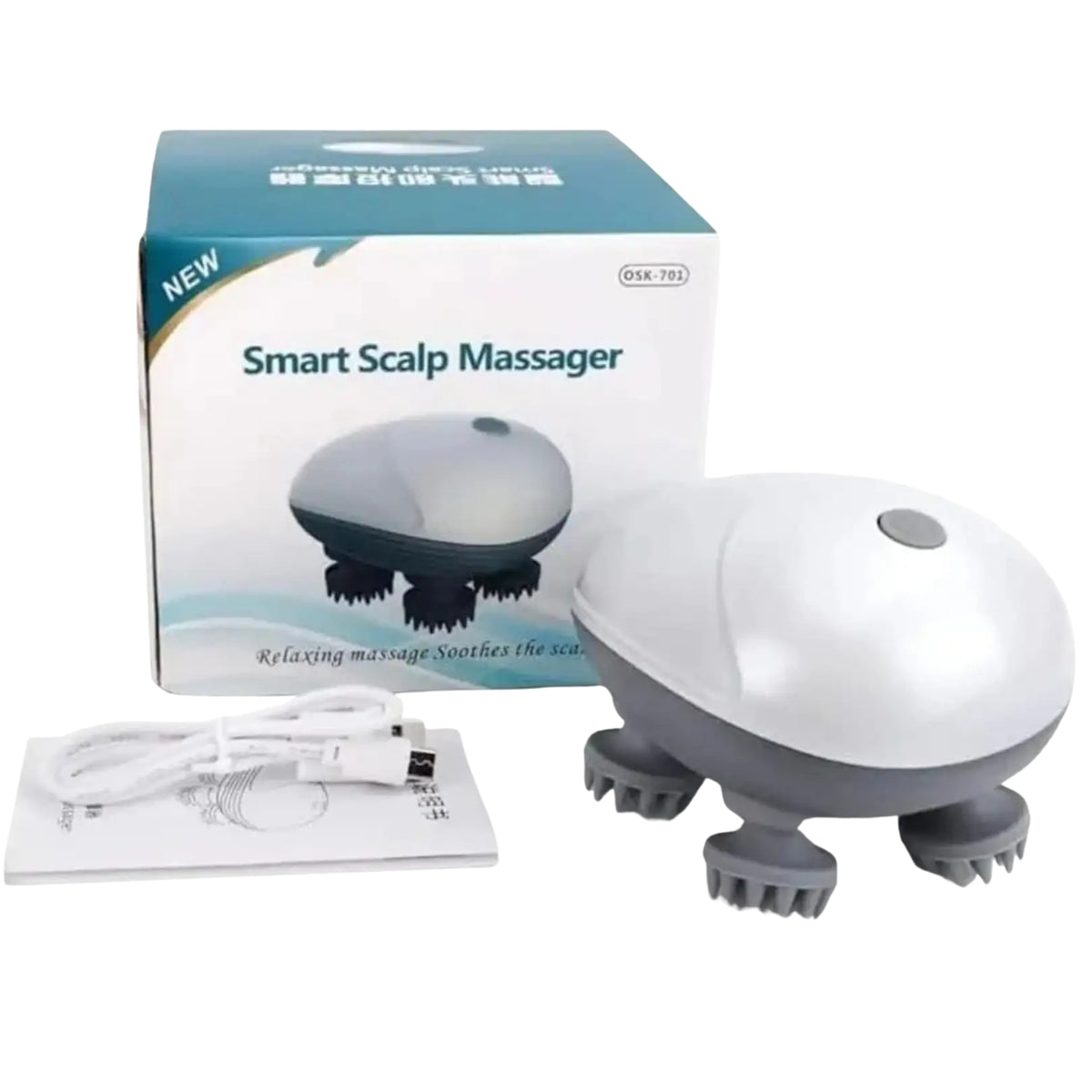 Electric Scalp Massager with 4 Interchangeable Massage Heads – Rechargeable Head Massager for Relaxation