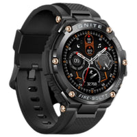 Black smartwatch with detailed face on a white background