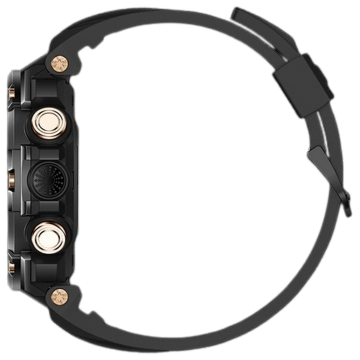 Black watch with gold accents on a white background
