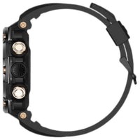 Black watch with gold accents on a white background