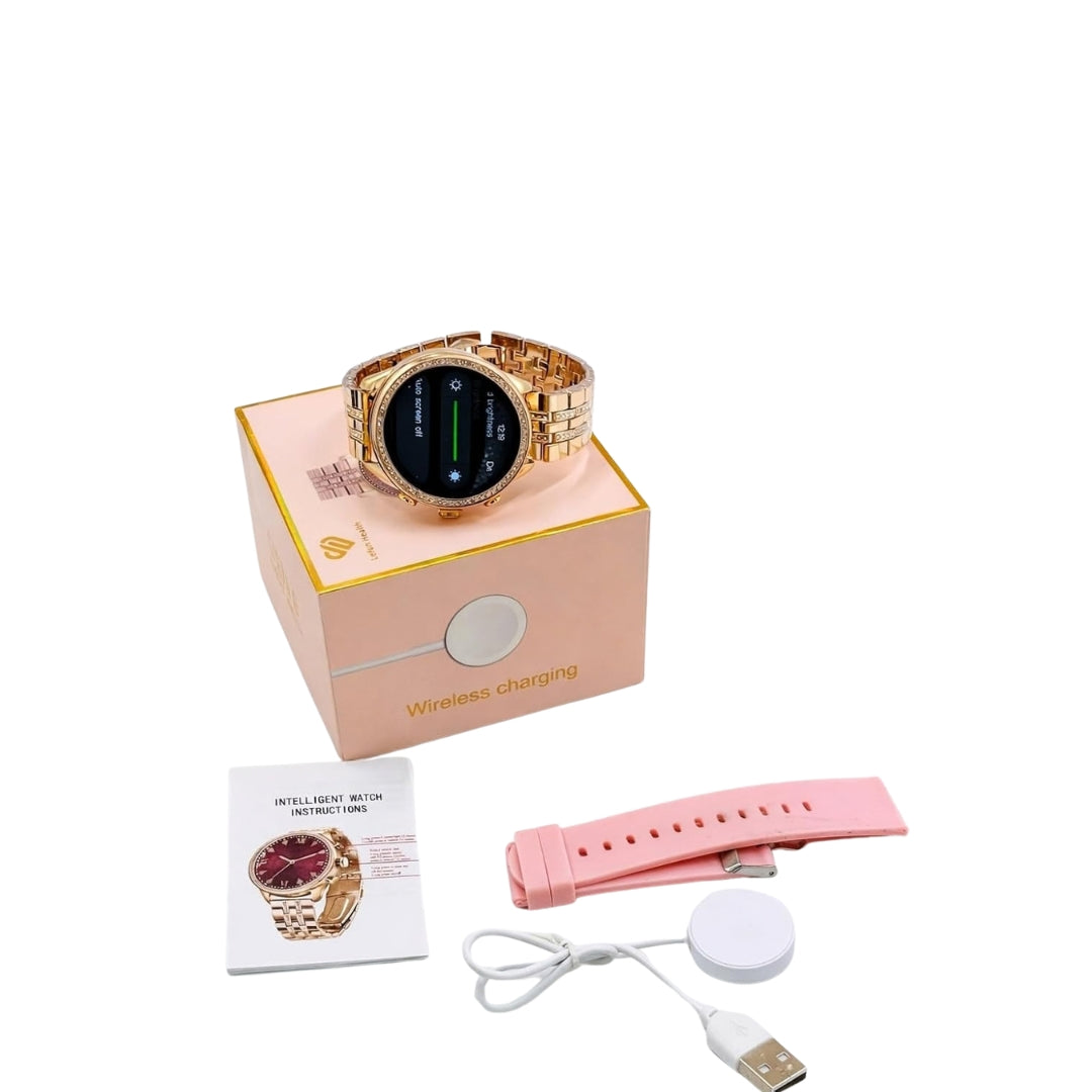 Gen 9 Smart Watch for Women – Round Dial, Bluetooth Calling, Smart Notifications, Dual Metal & Silicone Straps, Wireless Charging | OGDEAL