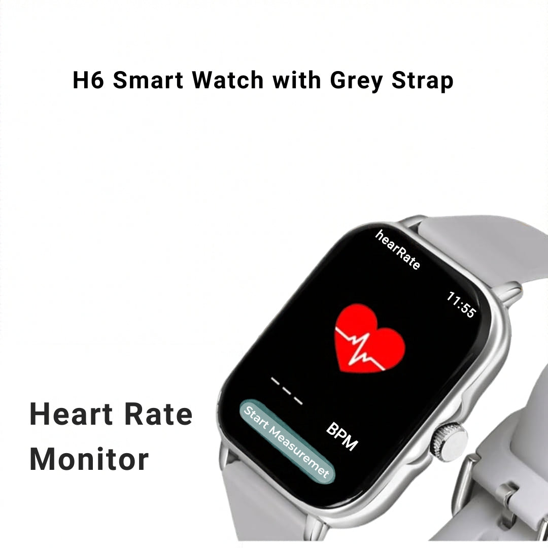 H6 Smart Watch with Grey Strap – Stylish Smartwatch for Men & Women, Modern Everyday Wear | OGDEAL
