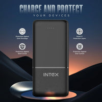 Intex power bank with features on a dark background