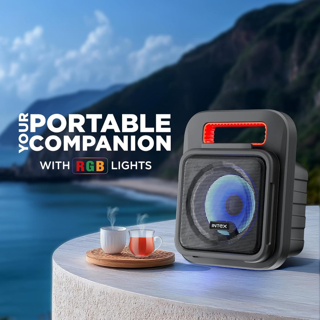 Intex IT-202 Portable Bluetooth Speaker | RGB Front Lights | FM Radio | Karaoke Mic Support | TF Card Playback | Bluetooth v5.0 | Easy Carry Handle