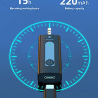 Electronic device with charging cable on a blue background displaying battery capacity and working hours.