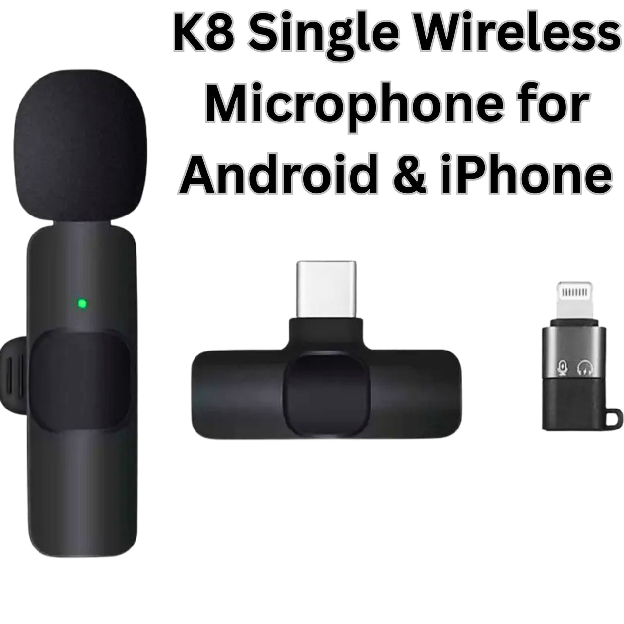 K8 Single Wireless Microphone for Android & iPhone | Lapel Mic for Singing, YouTube, Vlogging & Recording
