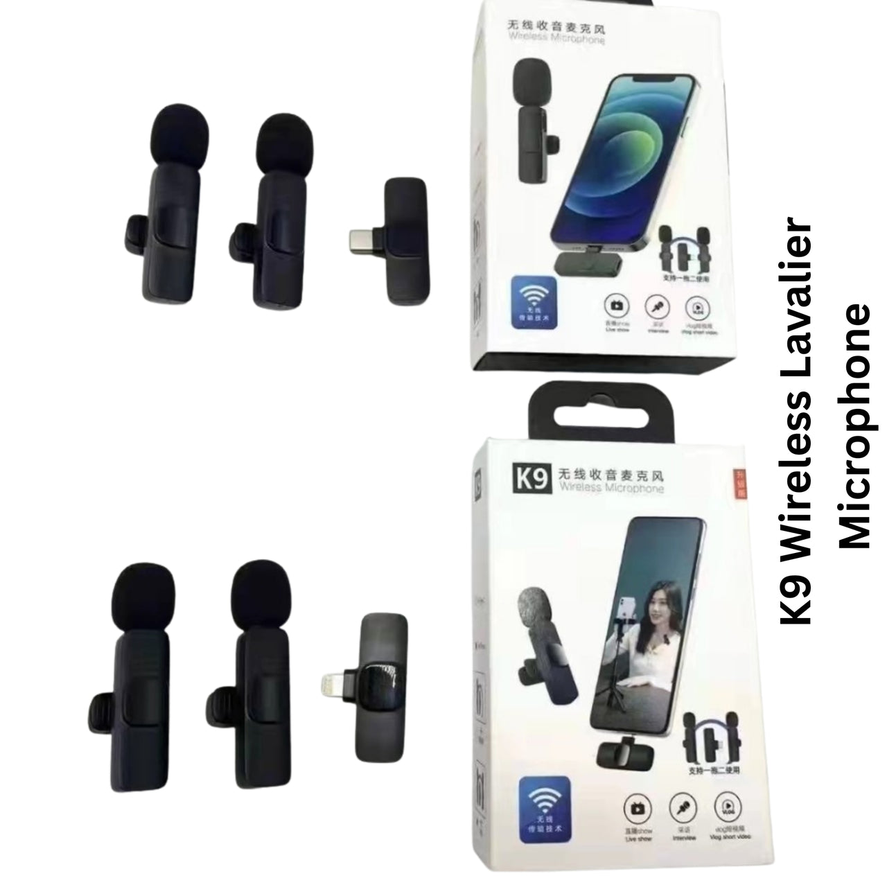 K9 Wireless Lavalier Microphone | Clip-On Collar Mic with Noise Reduction for Android & iPhone Video Recording
