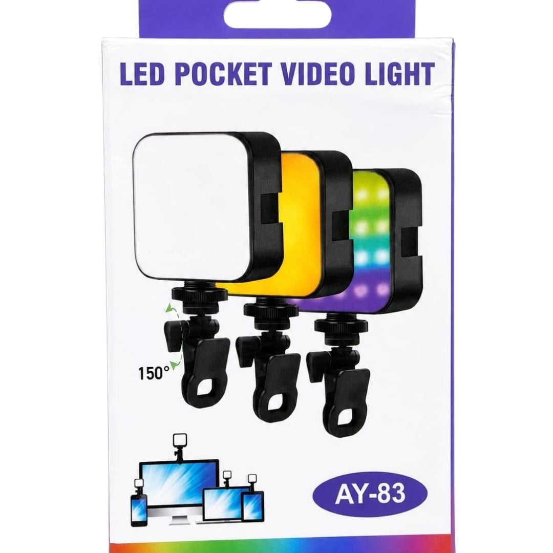 AY-83 LED Pocket Video Light with RGB Colours, 150° Rotation – Portable Camera & Mobile Photography Light | OGDEAL