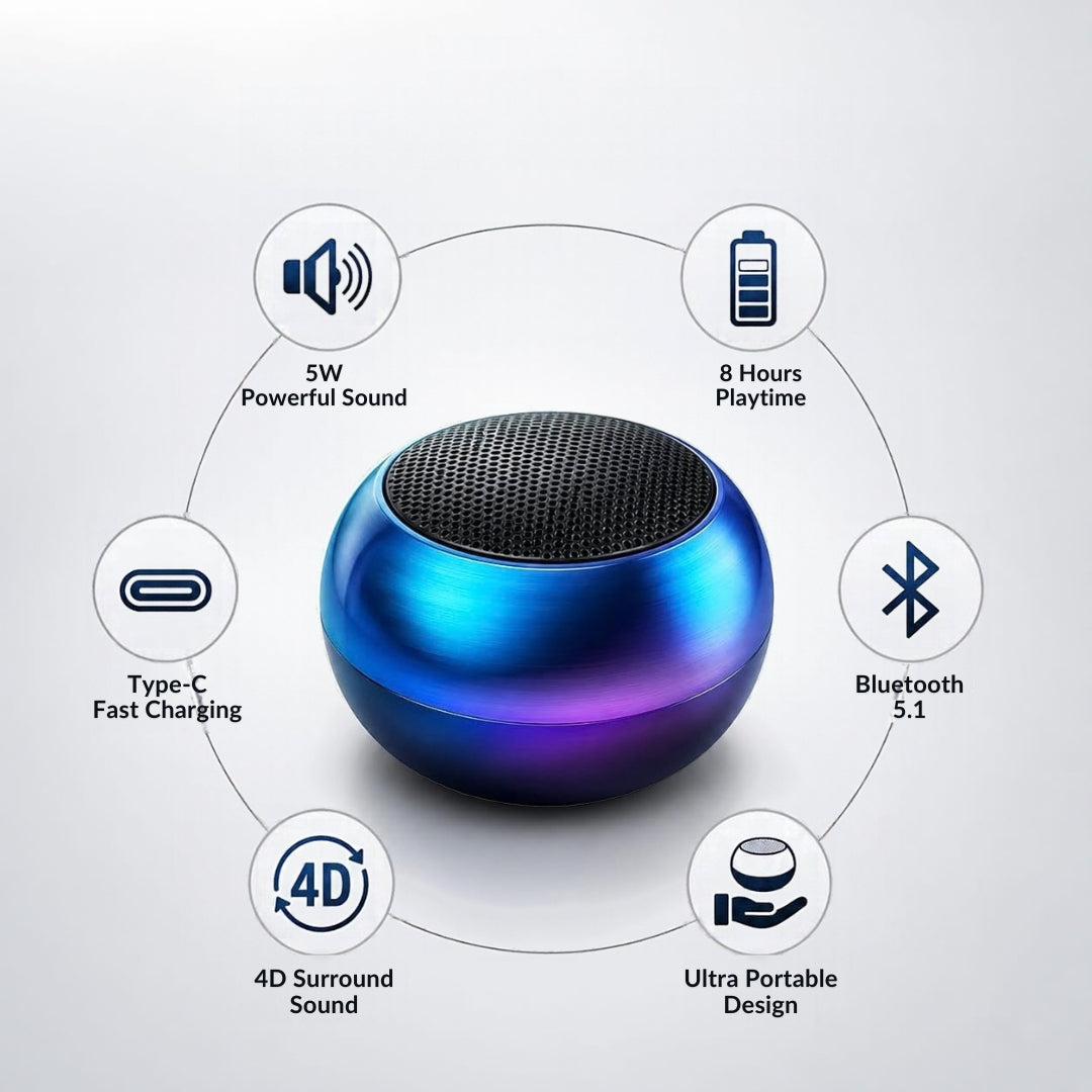 MINI Boost 4 Wireless Bluetooth Speaker – Premium Metal Body, 4D Power Bass, Type-C Charging & Hands-Free Calling
