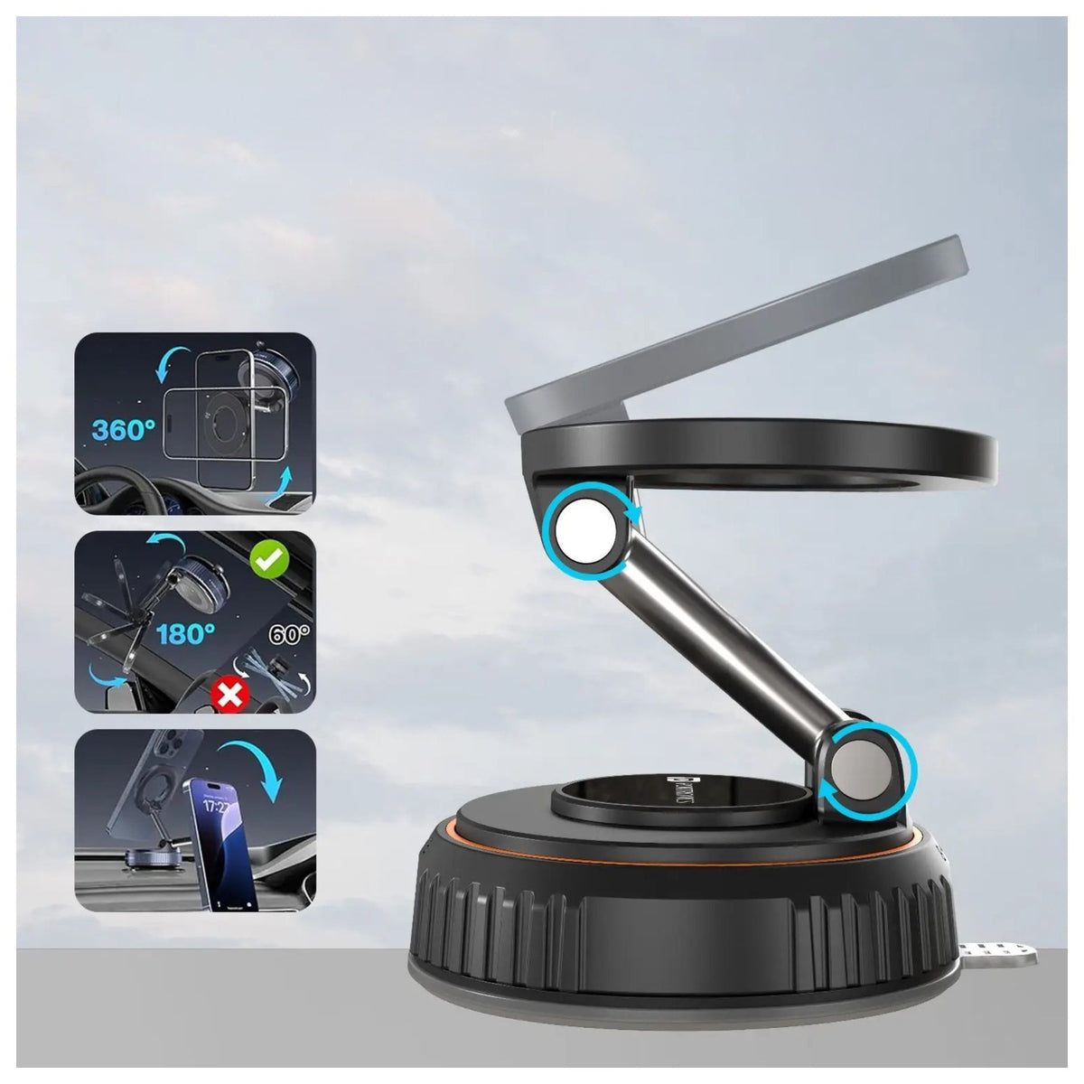 Magnetic Vacuum Suction Mobile Holder – Strong Grip Car & Desk Phone Stand | Adjustable Smartphone Holder