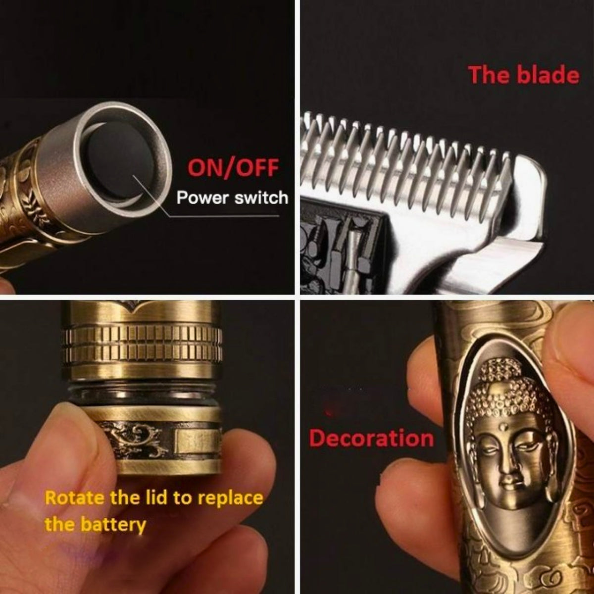 Maxtop MP-98 Hair Trimmer – Metal Body, 120 Min Runtime, 4 Length Settings, Stylish Grooming Tool (Gold)