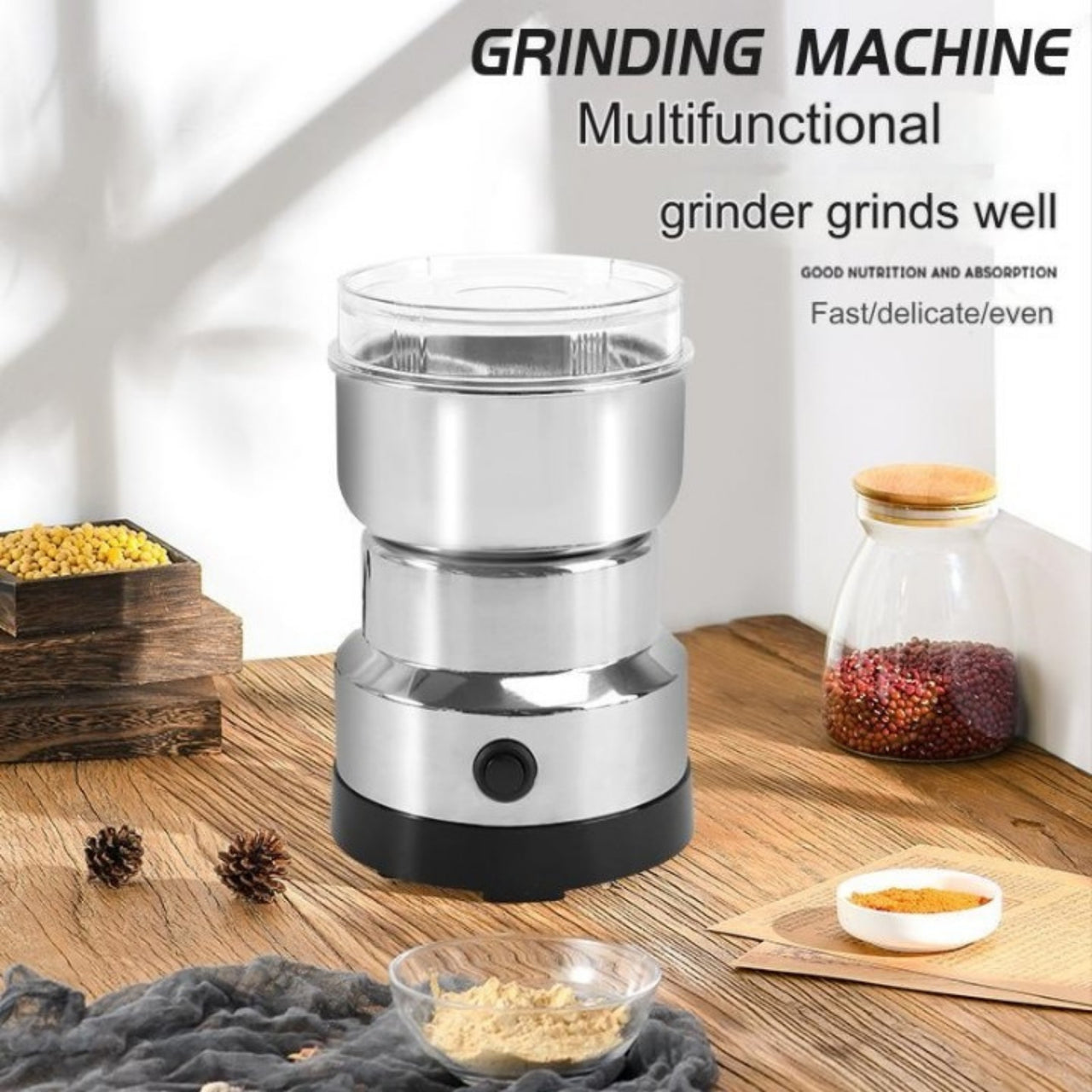 Nima Stainless Steel Electric Grinder – Mini Coffee & Spice Grinding Machine (150W)