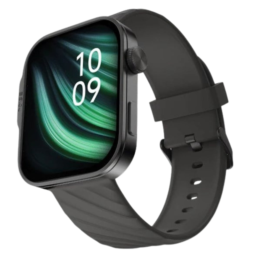 Noise Caliber 3 Plus Smartwatch | 1.96″ AMOLED Display | Bluetooth Calling | Functional Crown | Flat-Edge Design | Black Strap