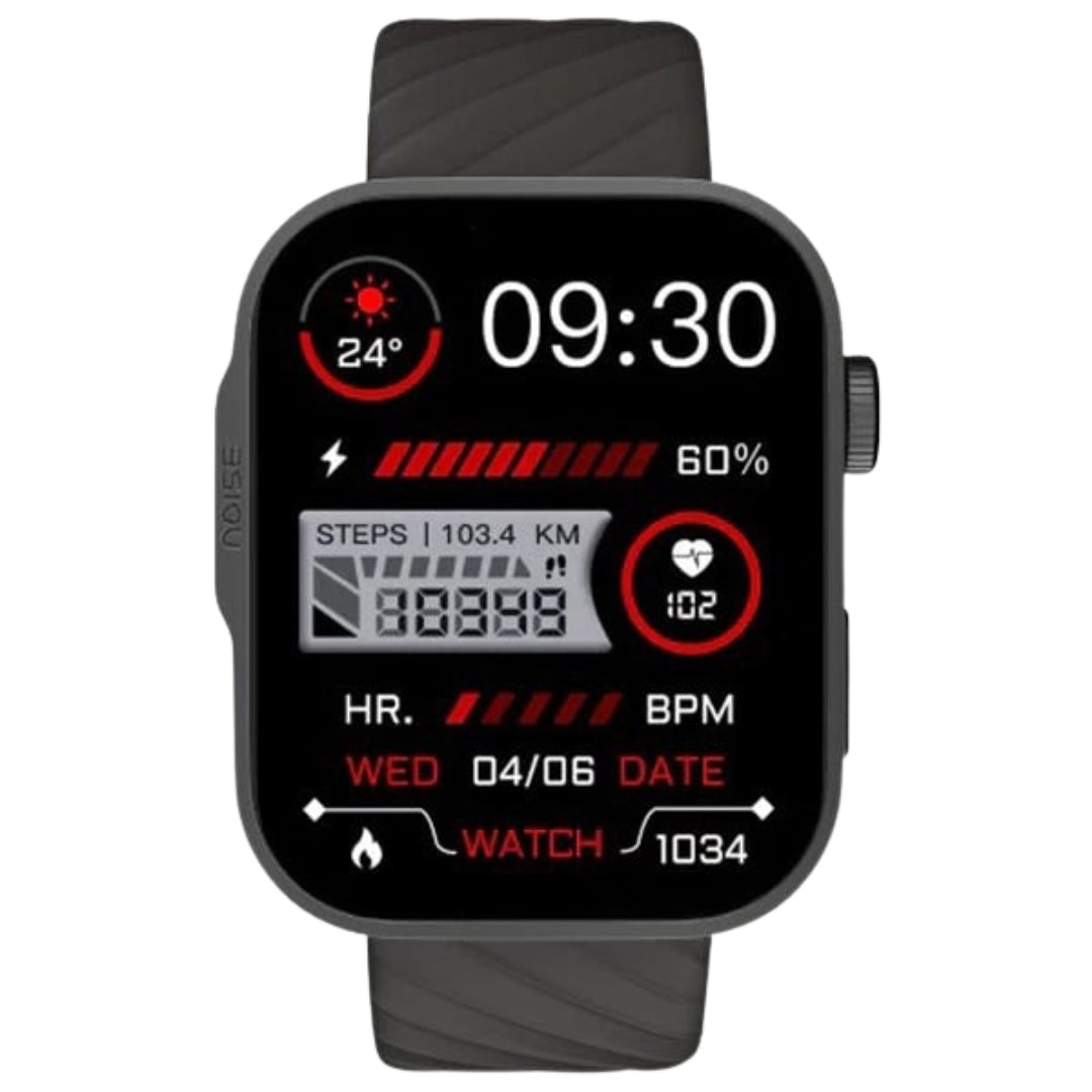 Noise Caliber 3 Plus Smartwatch | 1.96″ AMOLED Display | Bluetooth Calling | Functional Crown | Flat-Edge Design | Black Strap
