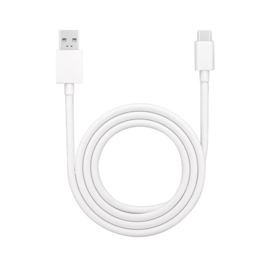 White USB cable with one end as a standard USB connector and the other as a micro USB connector on a white background.