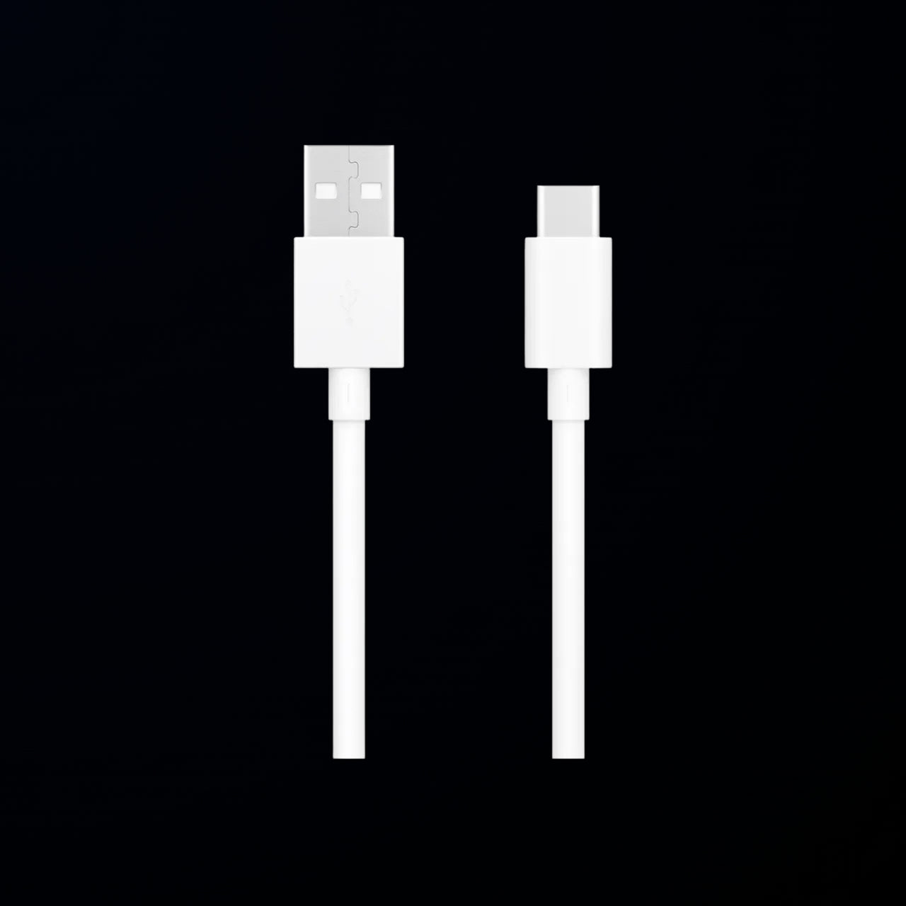 White USB cable with one end being a standard USB connector and the other a micro USB connector on a black background.