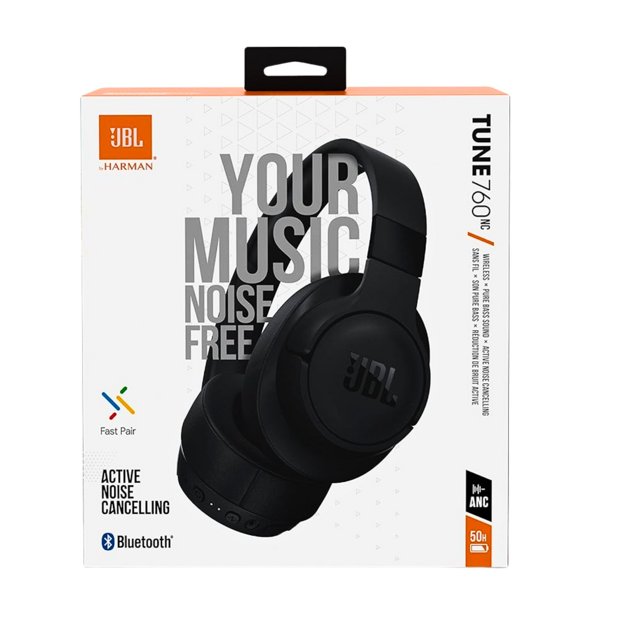 JBL Tune 760NC Wireless Over-Ear ANC Headphones with Mic – 50H Battery, Multi-Device Connectivity, Pure Bass, AUX & Voice Assistant