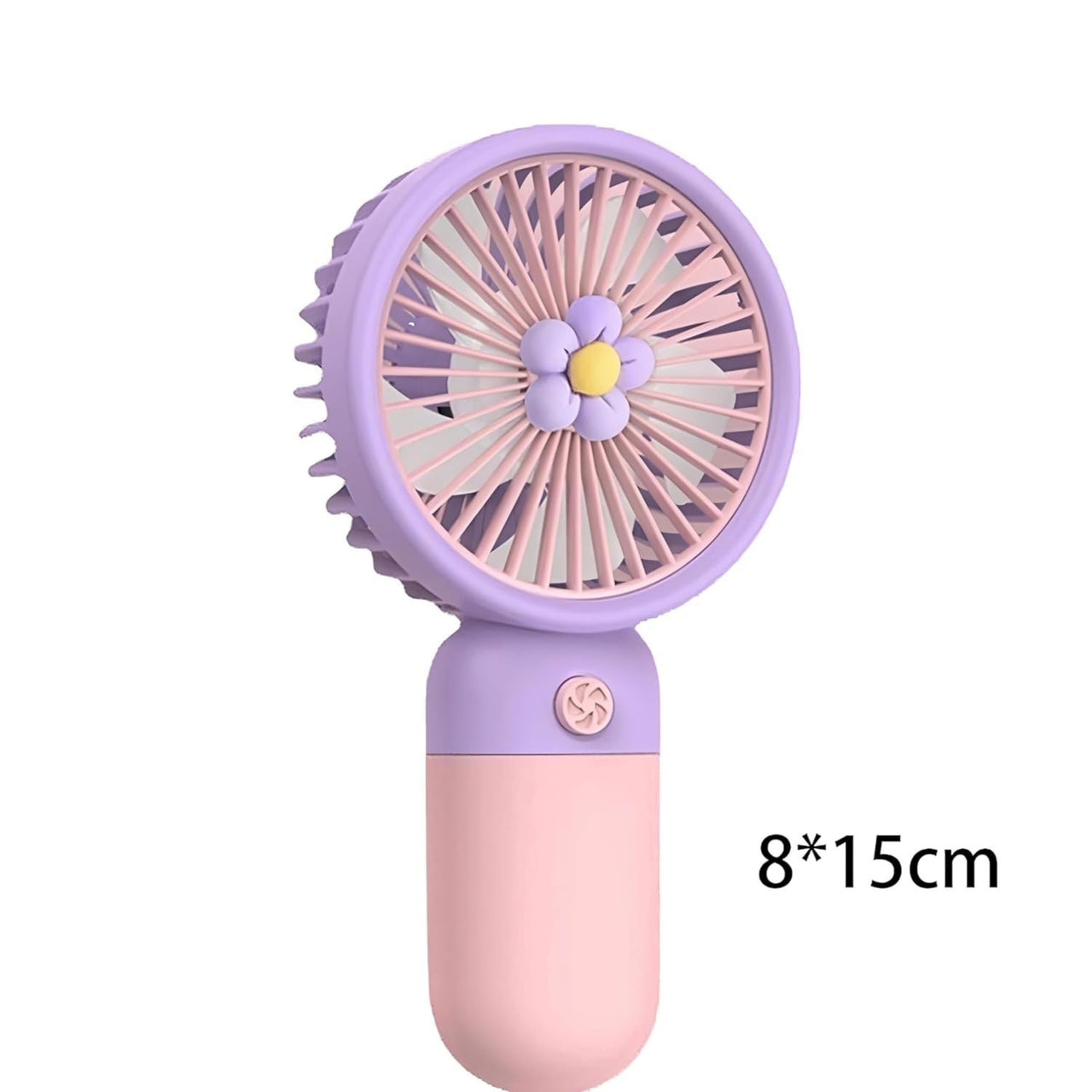 Small handheld fan with a floral design on a white background