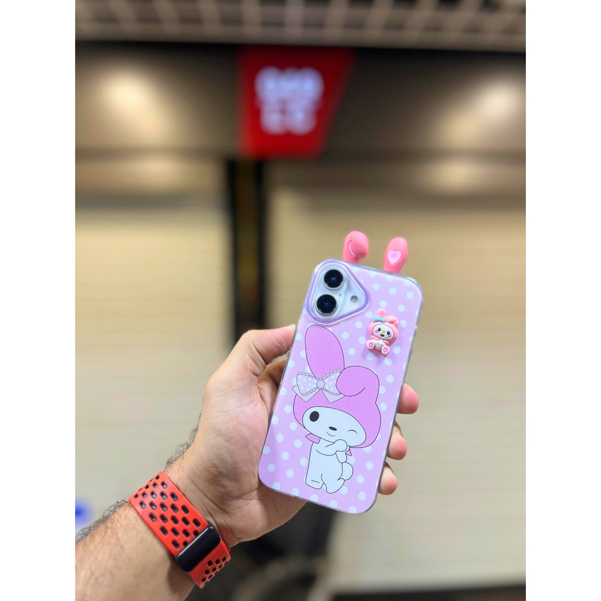 Ogdeals Cute My Melody Apple iPhone 14 Case | Soft Silicone 3D Cartoon Cover with Bunny Ears & Polka Dot Design