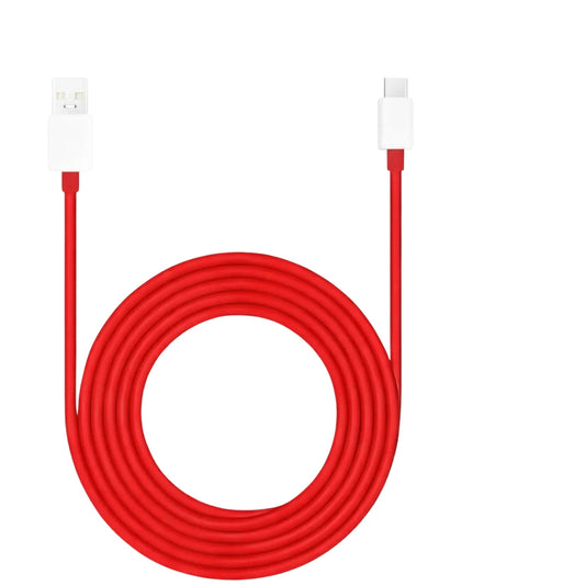 Red cable with white connectors on a white background